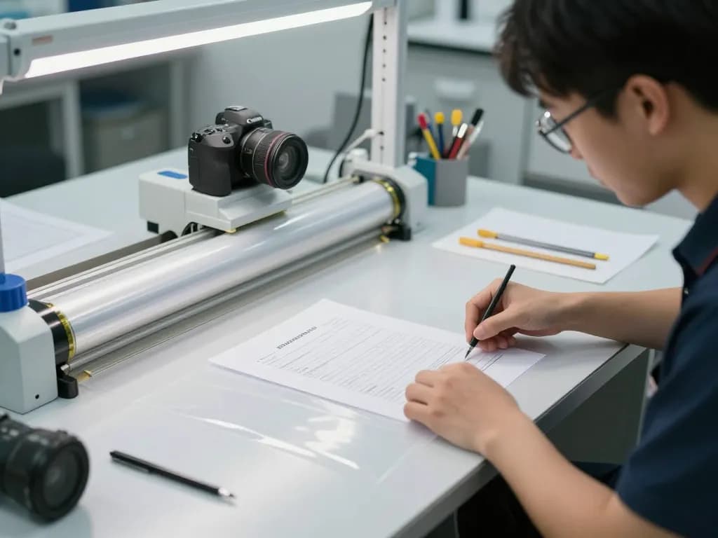 Expert technician performing dịch vụ bóc ép plastic on important documents in a clean, organized workspace