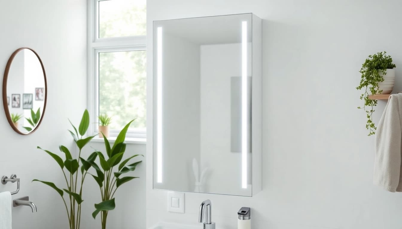 Installieren Sie den eleganten sonni Spiegelschrank mit dekorativen LED-Lichtern im Badezimmer.