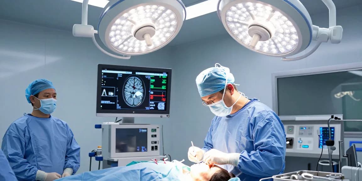 Brain ameliyatı performed in a modern neurosurgery operating room with professional surgical team.