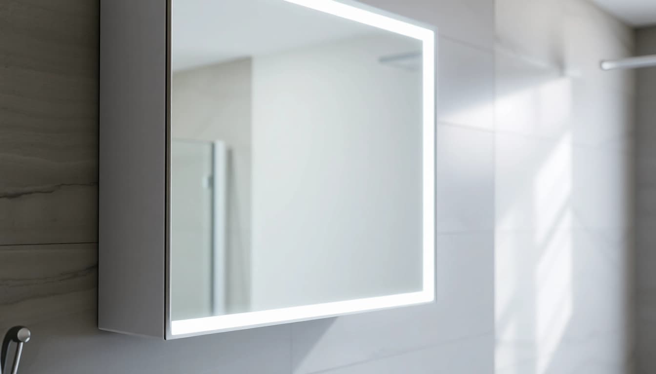 Showcasing a sleek led bathroom mirror Cabinet with integrated lighting and modern design aesthetic.
