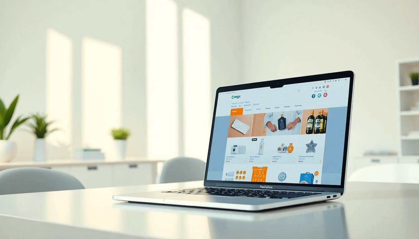 Engaging Multi-Store interface on a sleek laptop in a vibrant workspace inviting creativity.