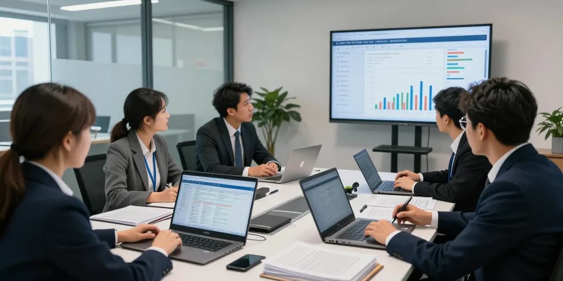 Tim auditor forensik profesional berdiskusi di aafikotabandungb.org tentang analisis data di ruang kantor yang modern.