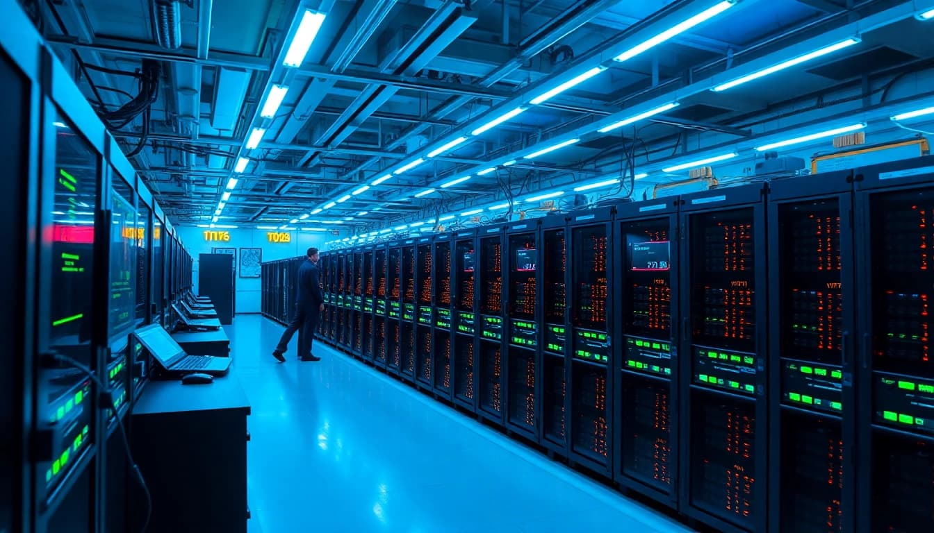 Advanced mining rigs in a high-tech facility, representing the best crypto mining site in 2025.