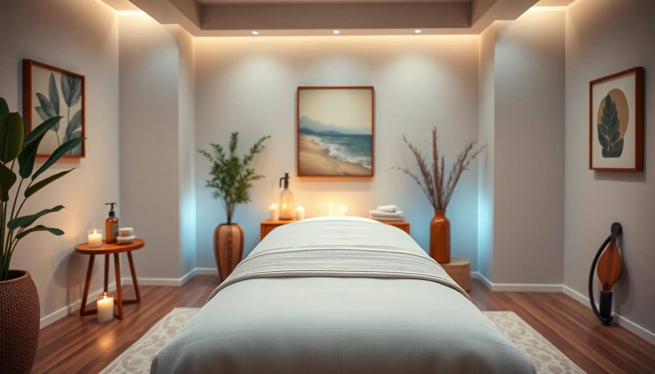 Relaxing space for 출장마사지 with soft lighting and calming decor.