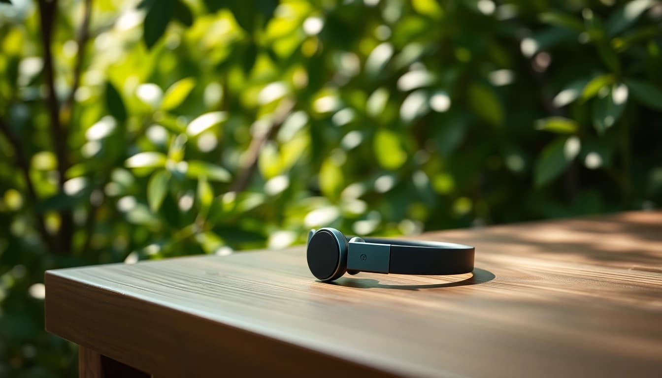 Showcasing the Bone X2 Bone Conduction Headphones against a natural backdrop, highlighting its unique features.
