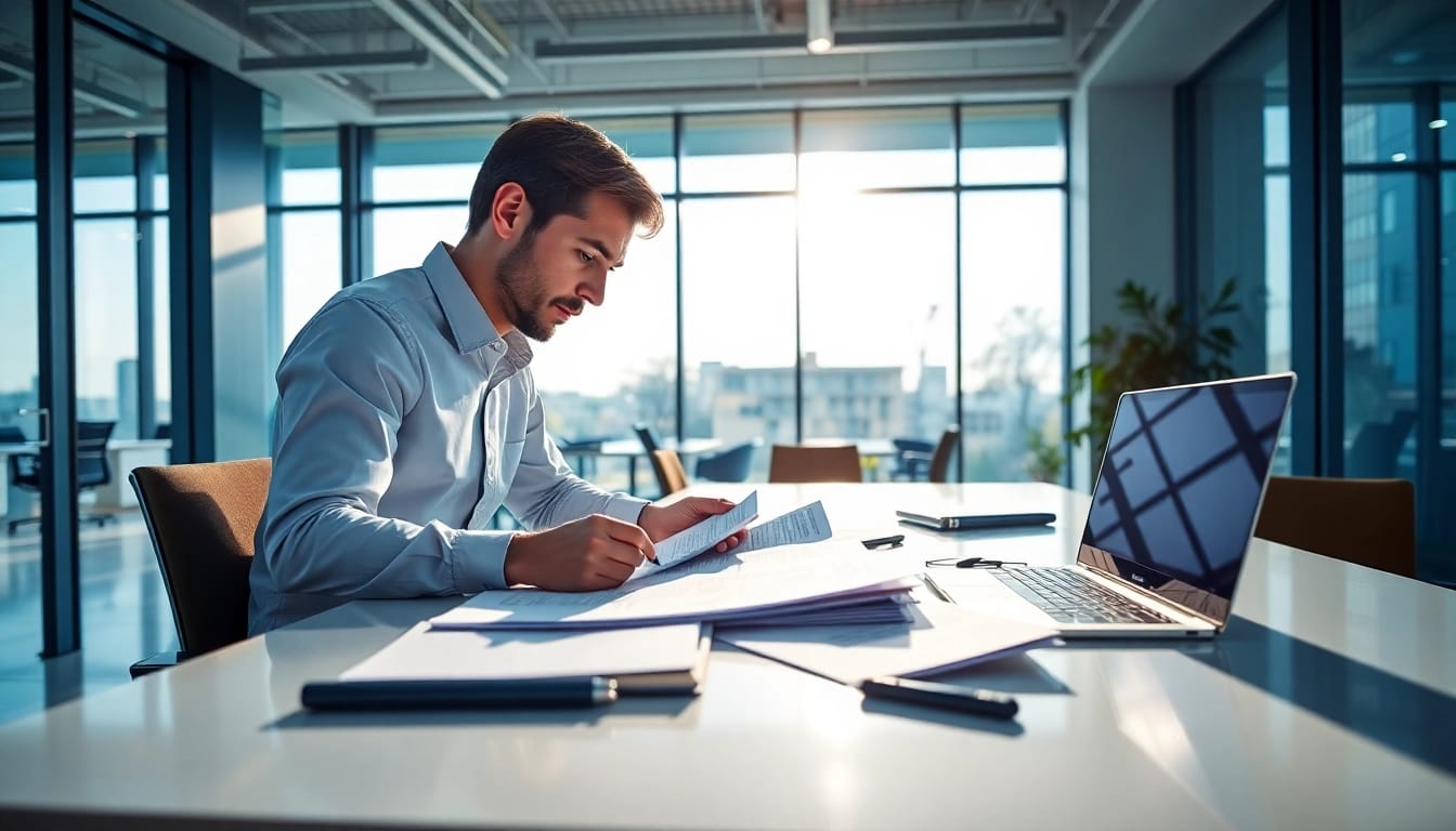 Enhancing Proposal Writing and Management efficiency with a focused professional in a modern office.