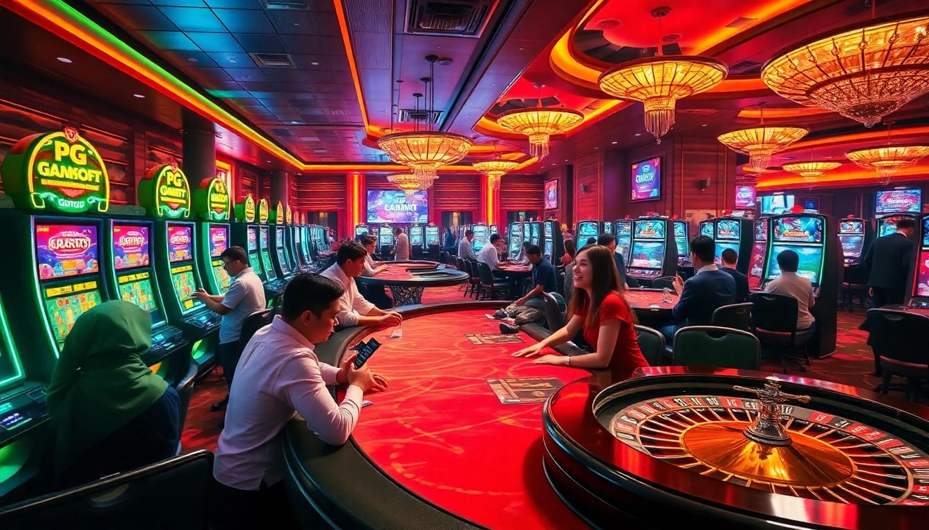 Experience PG Soft gaming excitement with players at vibrant casino tables.