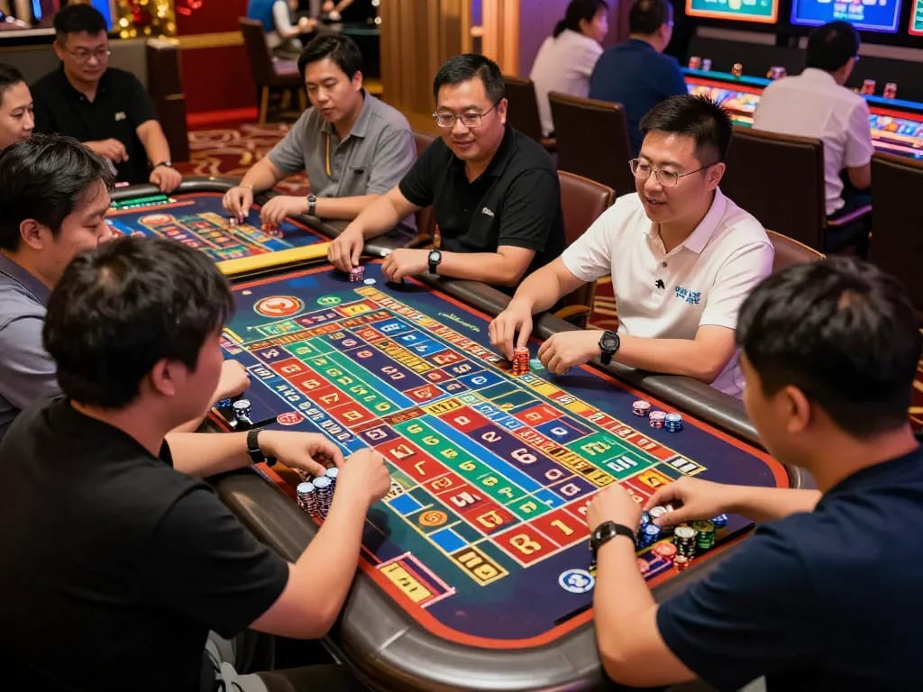 Sesi permainan Toto Macau dengan pemain antusias menganalisis papan angka dan memasang taruhan.
