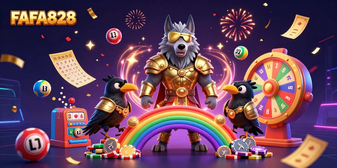 Experience FAFA828 magic with Odin and ravens amidst a vibrant casino scene.