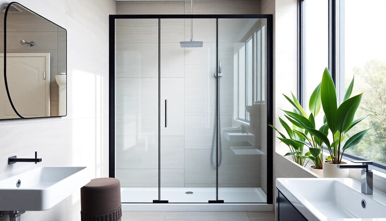 Admirez la paroi de douche sirhona en verre trempé, élégante et moderne, dans une salle de bain contemporaine.