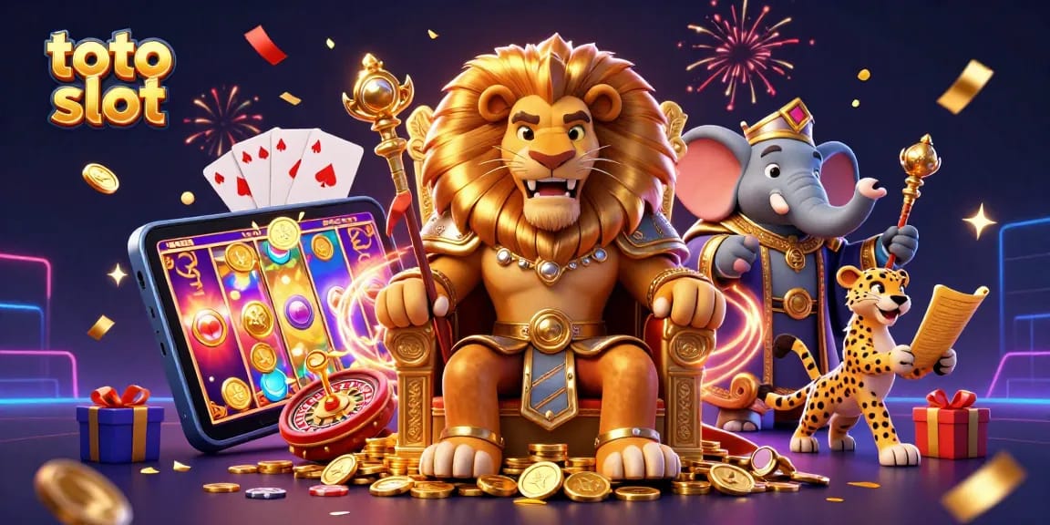 Engage with thrilling toto slot adventures featuring a lion king, elephant advisor, and cheetah messenger.