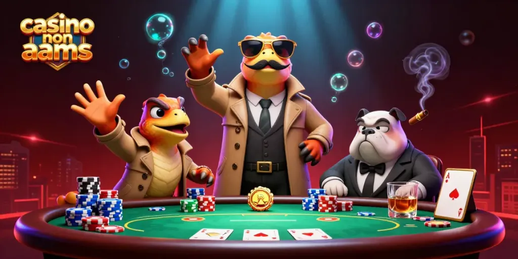 I raptors entrano in un casinò non AAMS mentre giocano a poker con grandi pile di fiches.