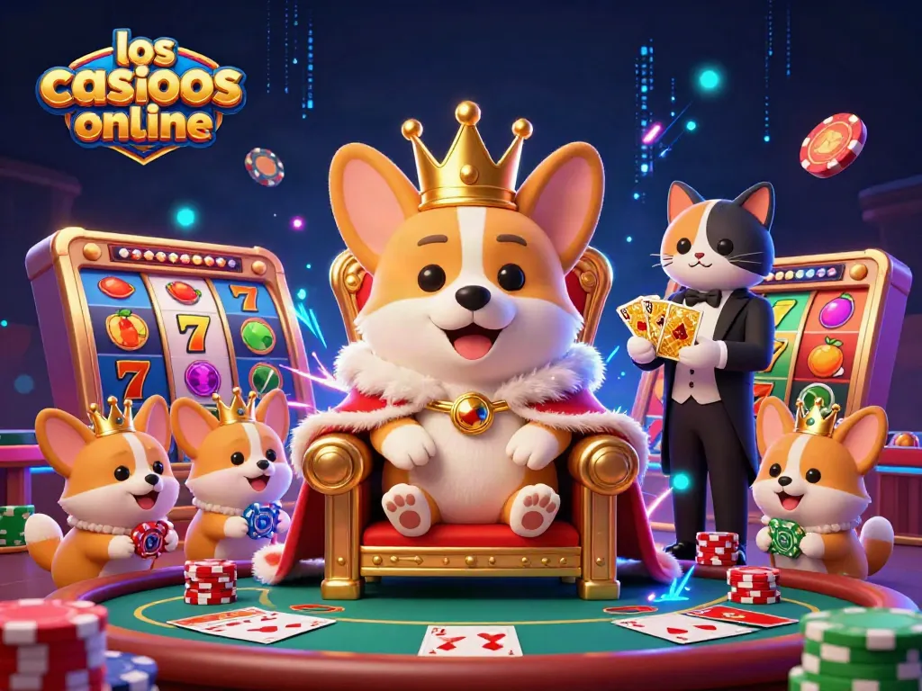 Los mejores casinos online ofrecen juegos de slots con jackpots mientras un corgi real juega.
