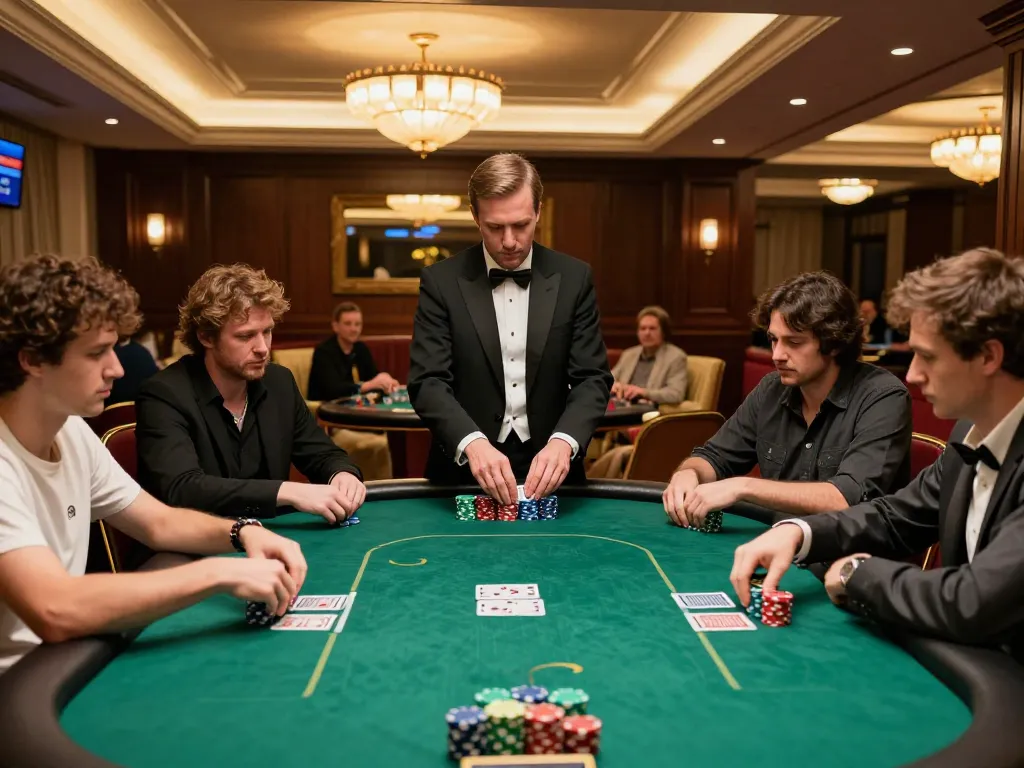 Players engaged in a thrilling poker game at 388bet casino, showcasing strategic gameplay and tension