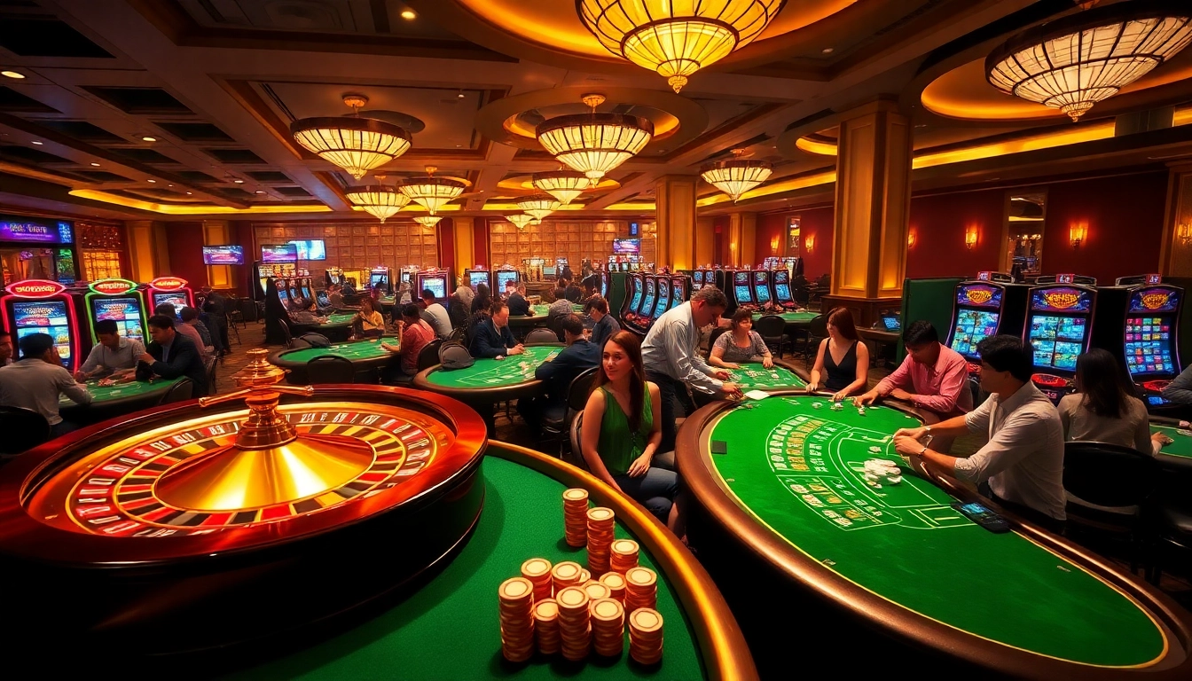Experience the thrill of gg88 casino with vibrant gaming tables and excited players showcasing poker chips.