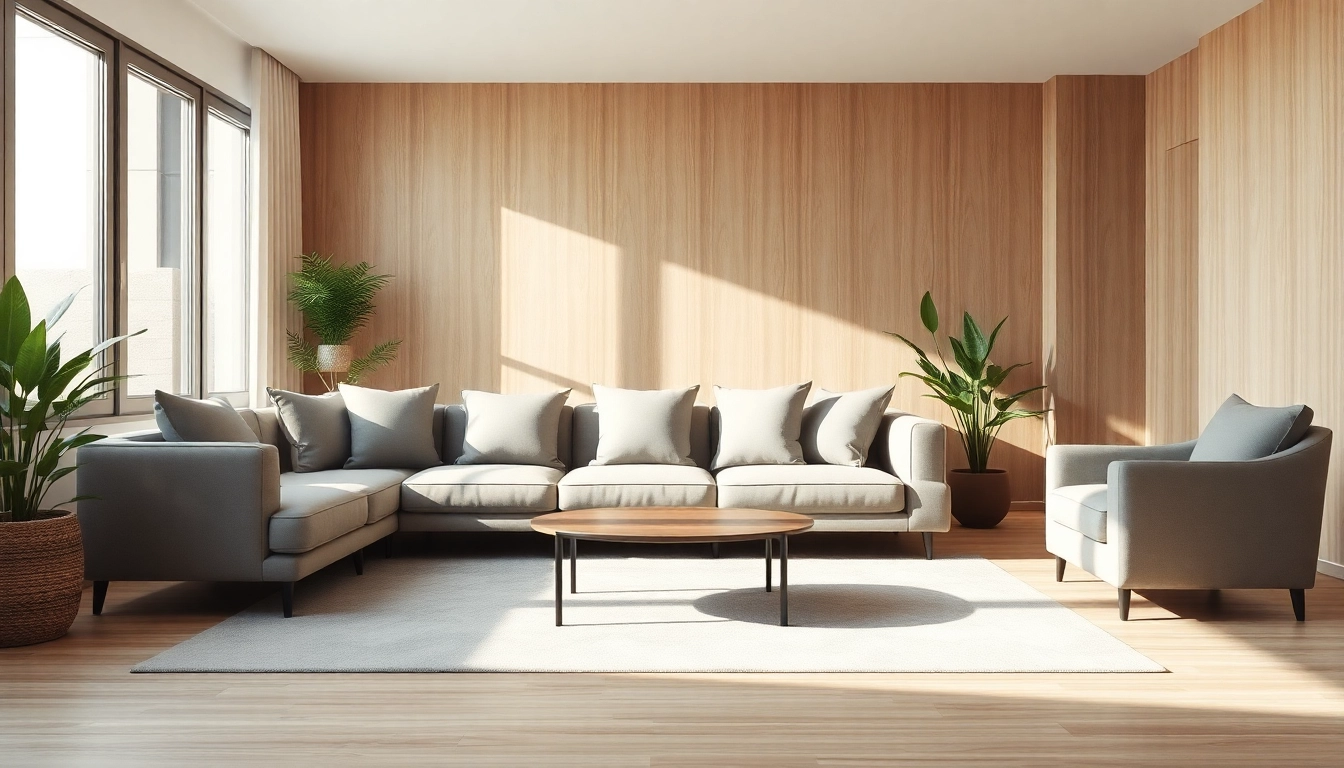 Seamless Living in a modern minimalist living room, featuring natural light and elegant design elements.