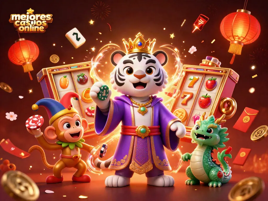 Juega en los mejores casinos online con esta ilustración vibrante y festiva que destaca la emoción del juego.