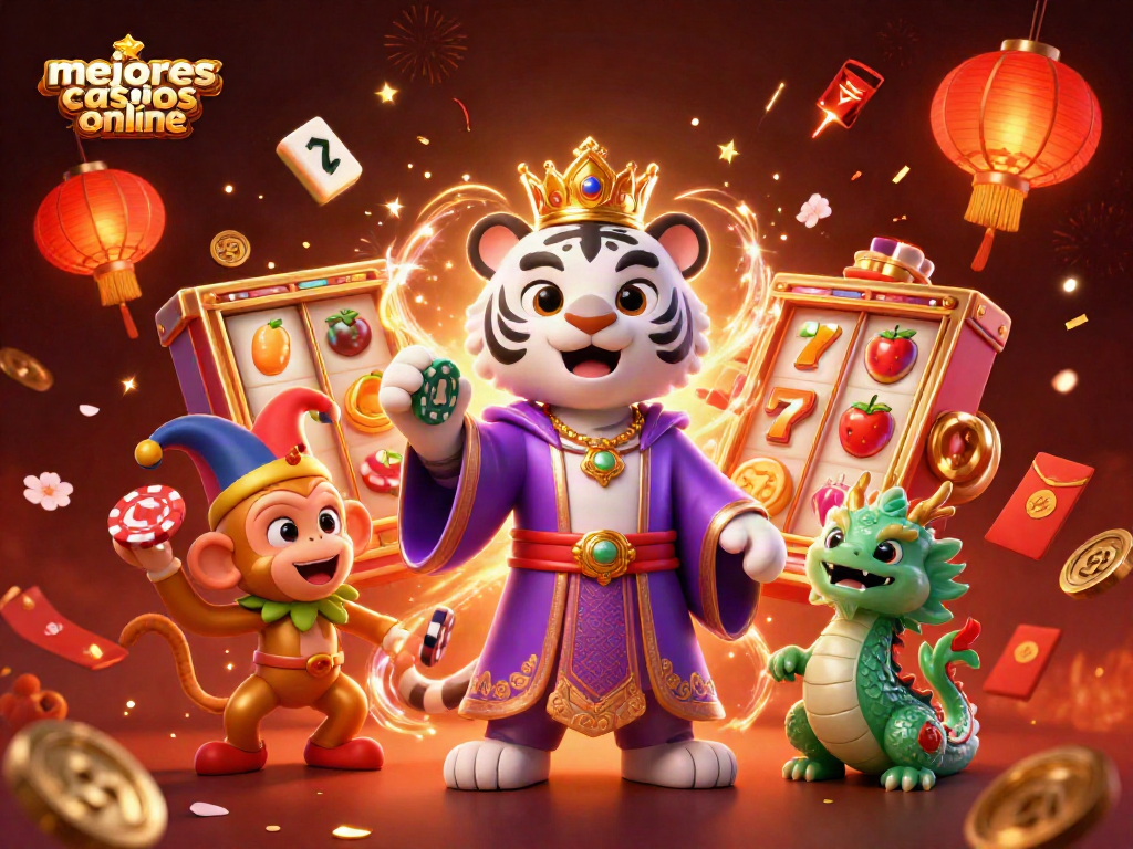 Juega en los mejores casinos online con esta ilustración vibrante y festiva que destaca la emoción del juego.