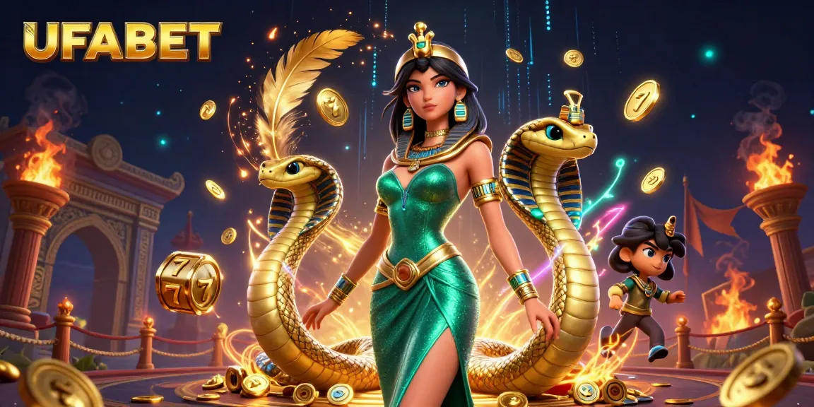 Engage with thrilling UFABET gaming through a vibrant 3D casino illustration showcasing lively characters and dynamic slot elements.