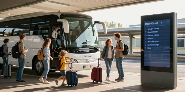 Transport persoane Moldova Europa: familie la stația de autobuz Davo Group pregătind călătoria spre Europa.