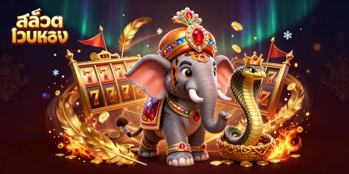Spin to win with สล็อตเว็บตรง as a tiger rides an elegant elephant amidst gold coins.