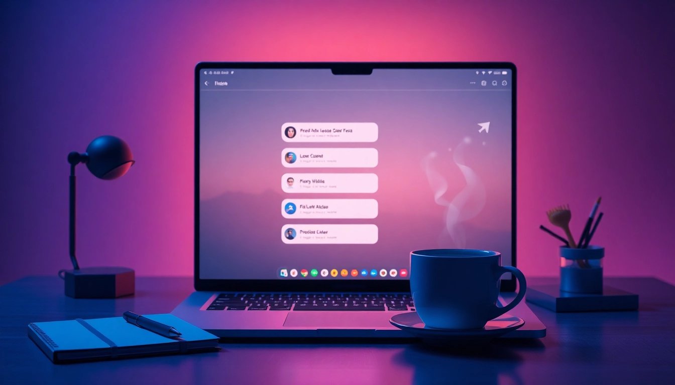 AI chat sex illustrated in a modern workspace with chatbot interface.
