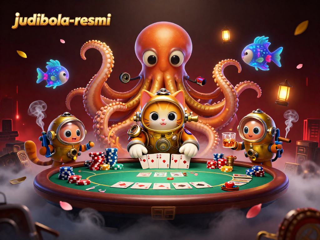 Experience thrilling bets with judibola-resmi at a dynamic poker event with colorful casino elements.