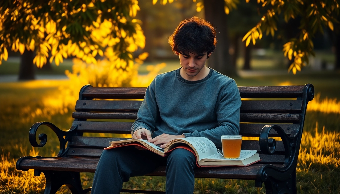Person reflecting on depression symptoms in a tranquil park setting.
