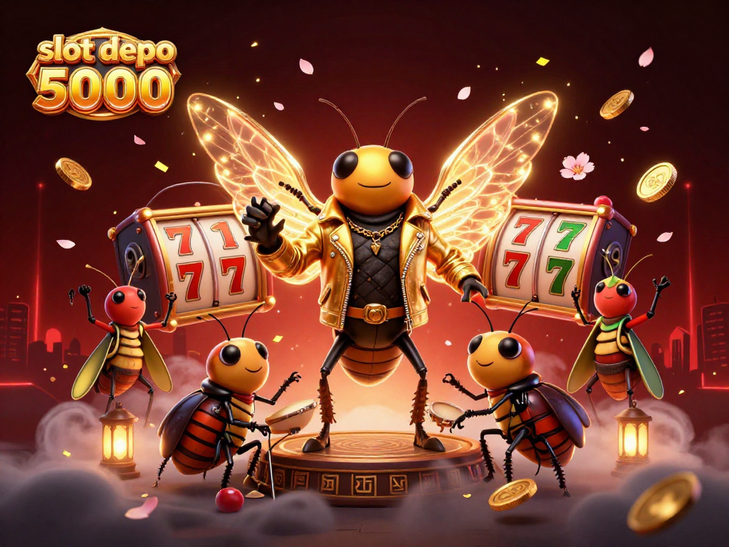 Spin big on slot depo 5000 with lively characters and dynamic game elements in this vibrant scene.