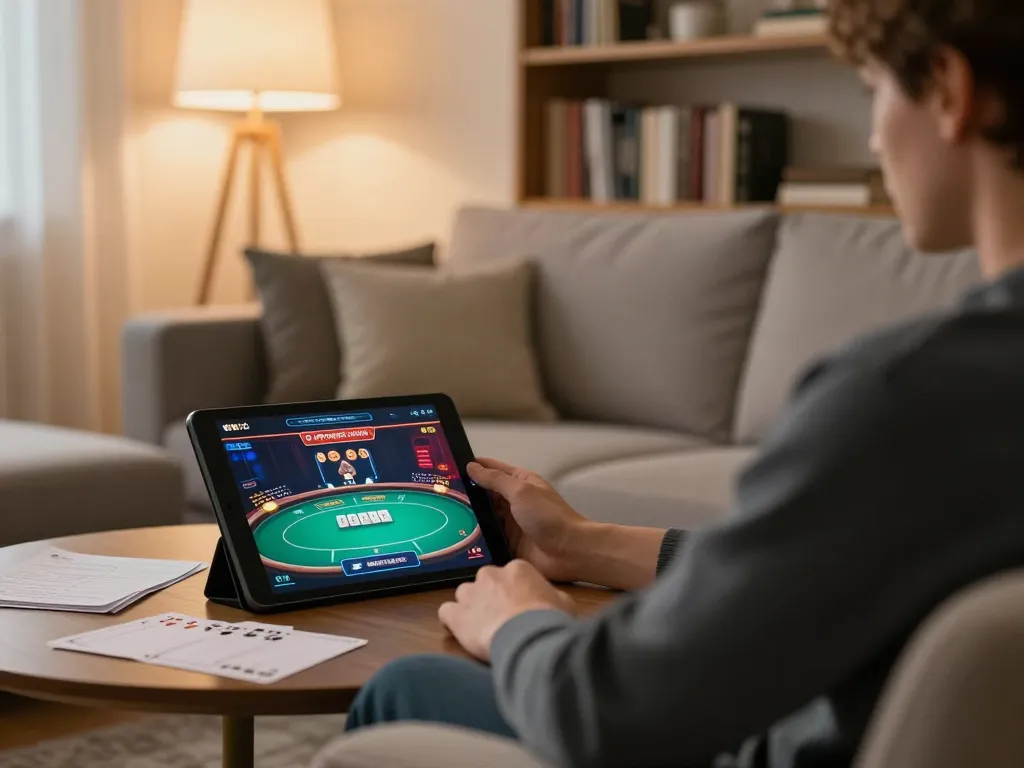 Engaging in mobile gaming on casino online stranieri with poker gameplay on a tablet
