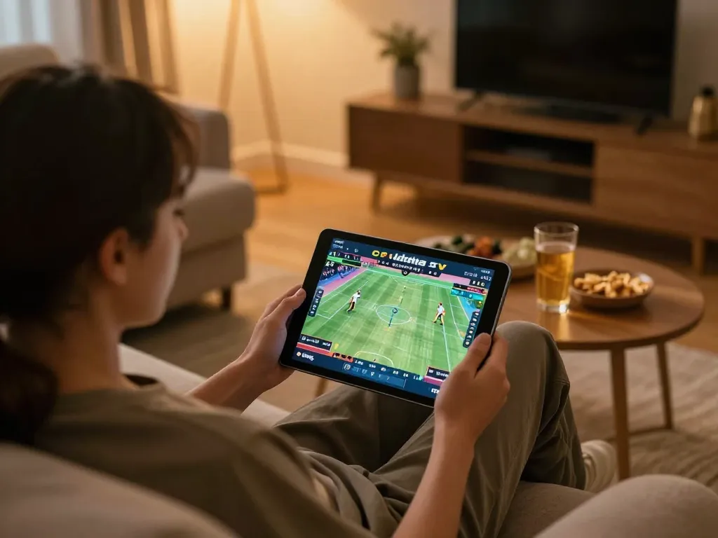 Engaging in online sports betting on Cakhia TV from a cozy home setup, highlighting the immersive experience