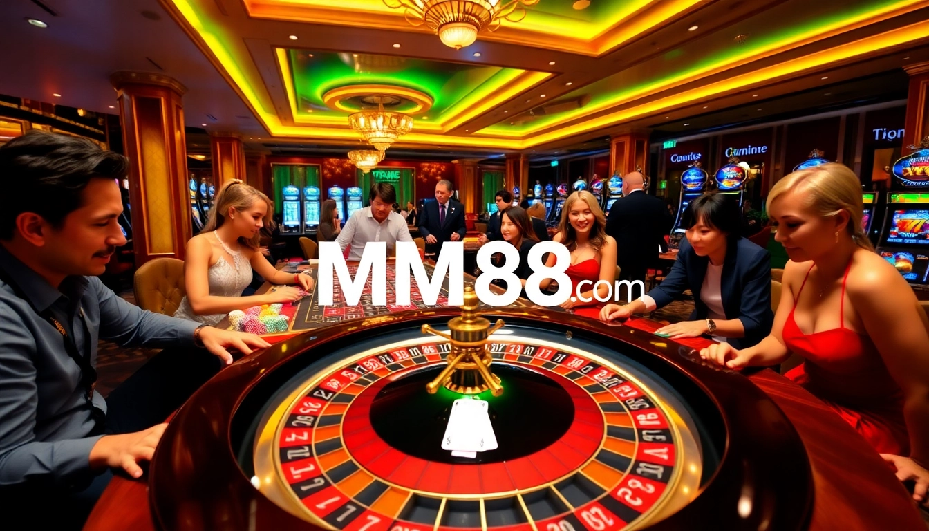 Experience the thrill of MM88 com with vivid casino action, showcasing players and exciting games.