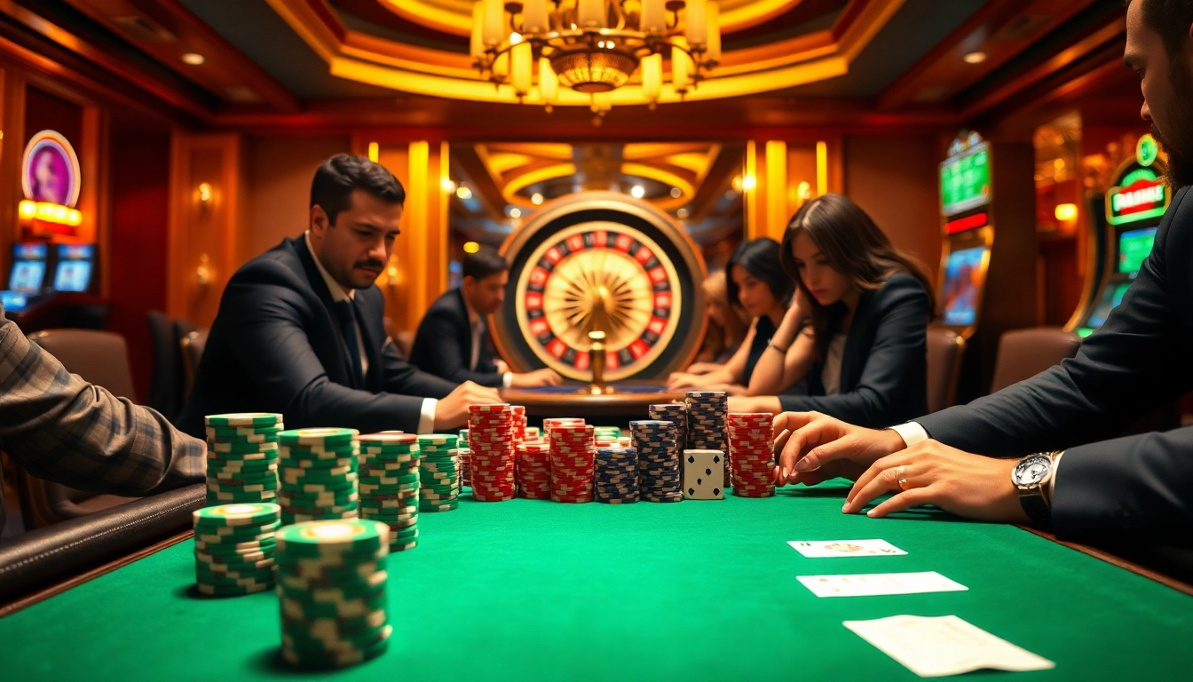 Participez à un gameplay excitant au casino en ligne 2026 avec des jetons de poker et une roue de roulette.