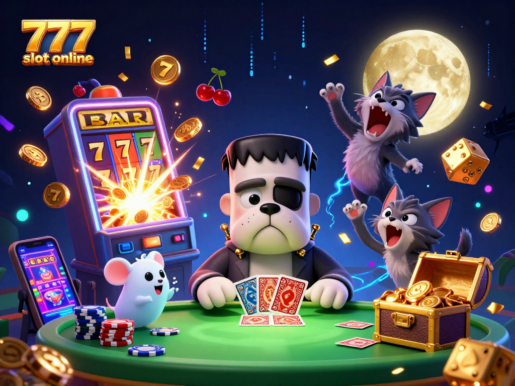 Menangkan permainan 777 slot online dengan elemen menarik, termasuk mesin slot dan simbol keberuntungan.