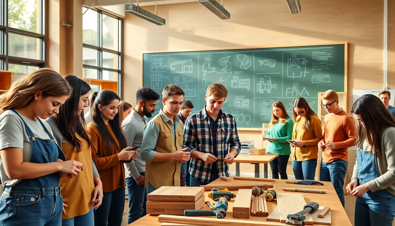 Students participating in construction classes demonstrate hands-on learning in a modern classroom.