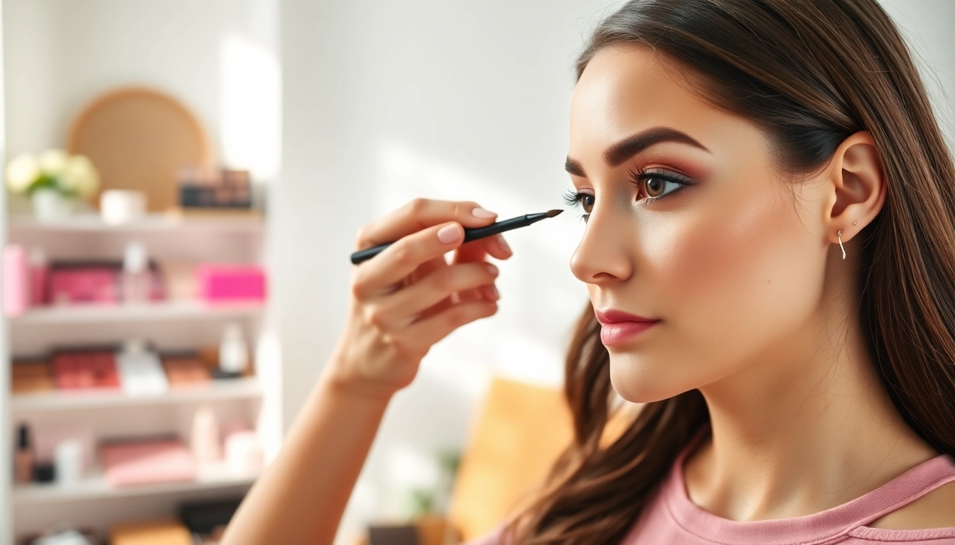 Apply skone cosmetics brow wand for perfectly defined eyebrows in a bright, airy studio setting.
