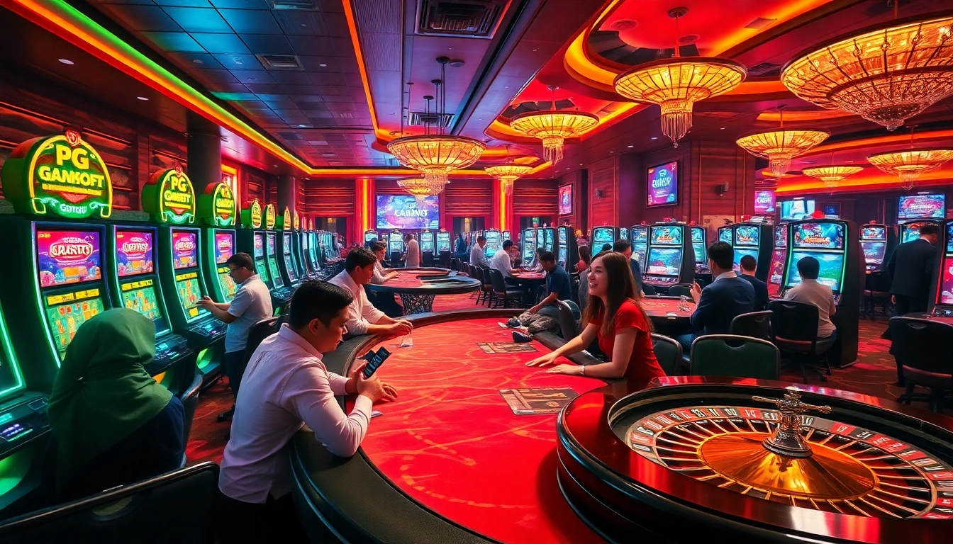 Experience PG Soft gaming excitement with players at vibrant casino tables.