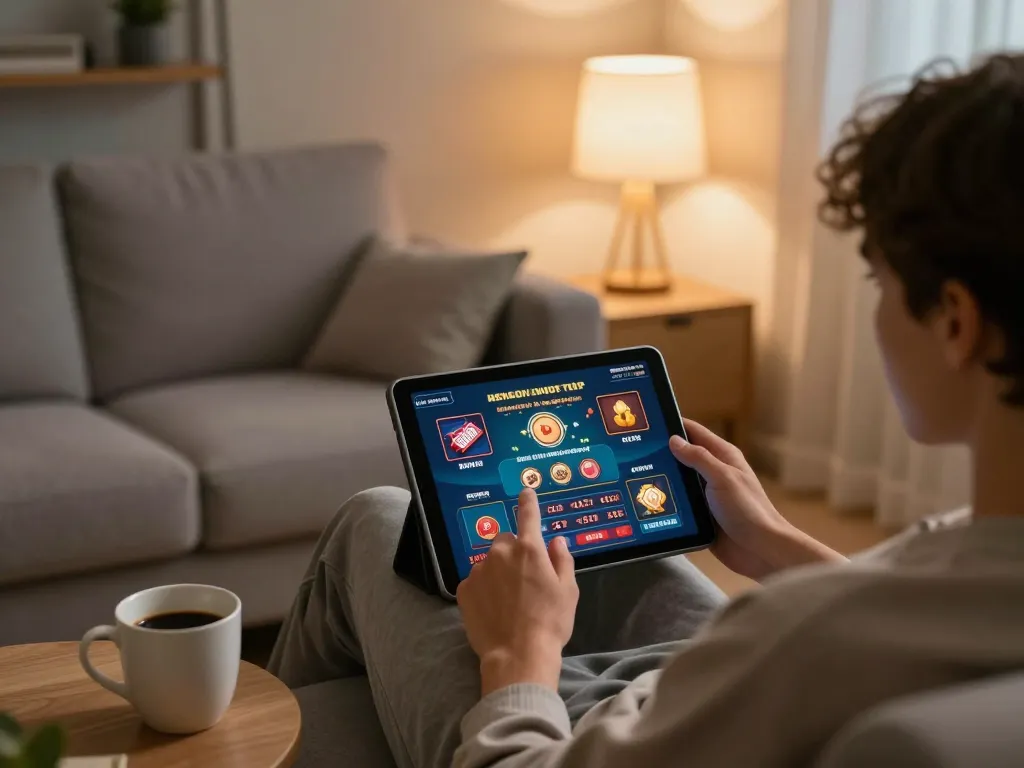 Engaging with 888top's casino app in a cozy home setting while tracking betting strategies.