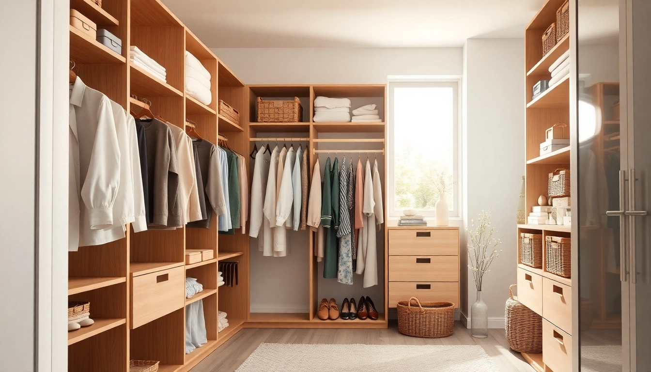 Enhance your closet organization with a stylish and efficient design showcasing neat storage solutions.