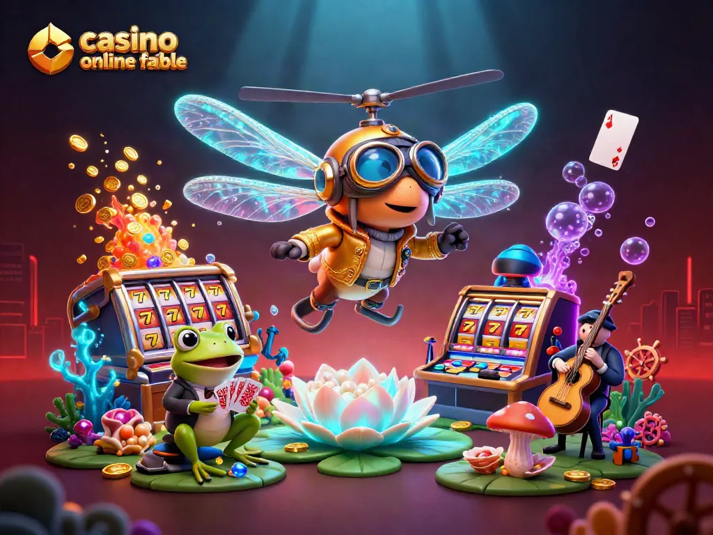 Disfruta de un emocionante juego en un casino online fiable con un crupier rana y un piloto de libélula.