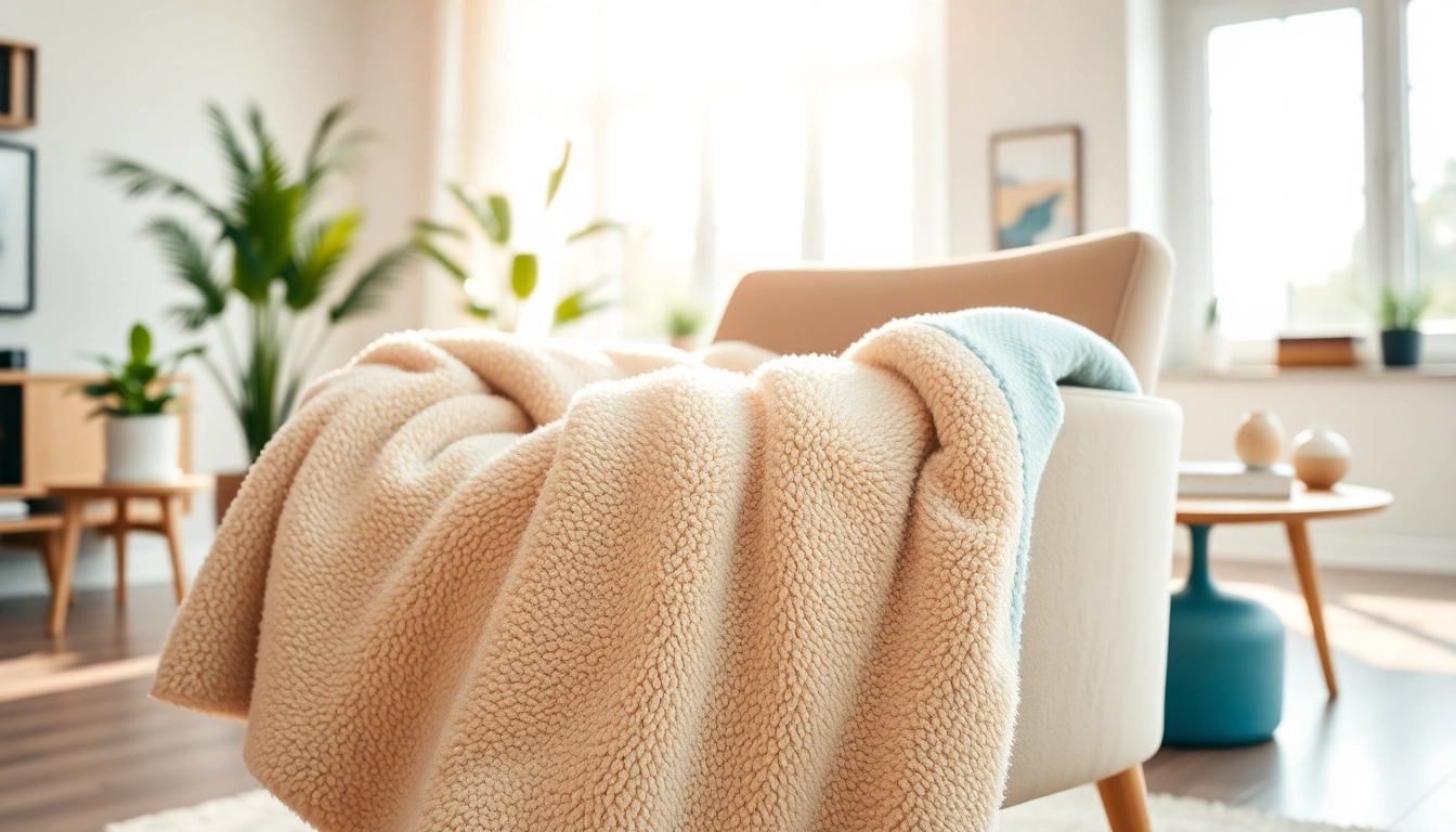Fleece deken op een moderne stoel in een zonnige woonkamer, perfect voor ontspanning.