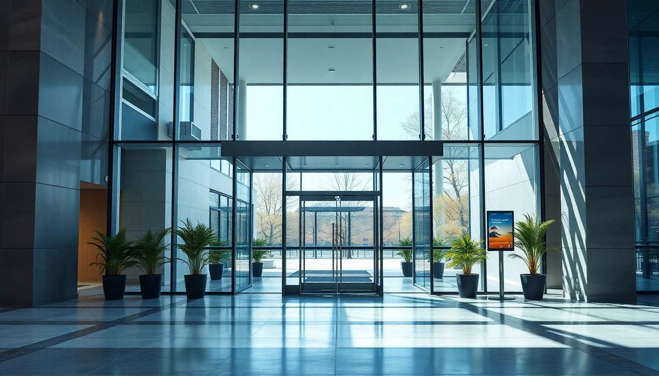 Showcase of Evolution Entrance Systems in a modern building entryway with glass features.