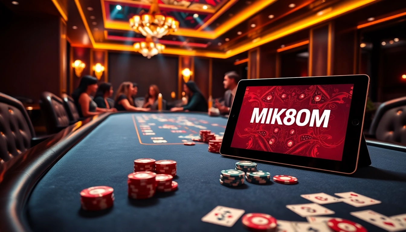 Players enjoying a thrilling poker game at MK8.COM with vibrant chips and engaging ambience.