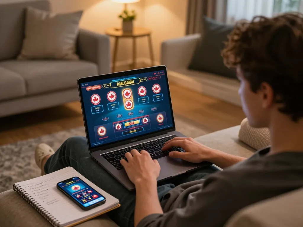 Engaging online casinos in Canada reddit scene of a person gaming at home.
