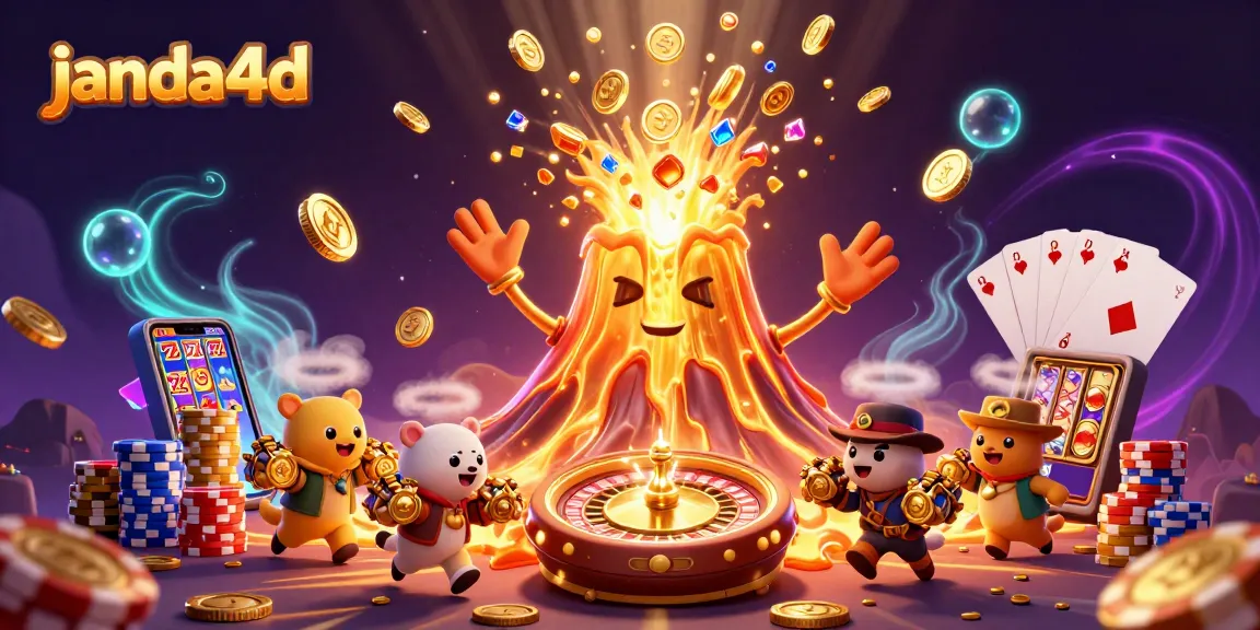 janda4d jackpot berisi koin emas dan hewan penjelajah, scene kasino yang ceria