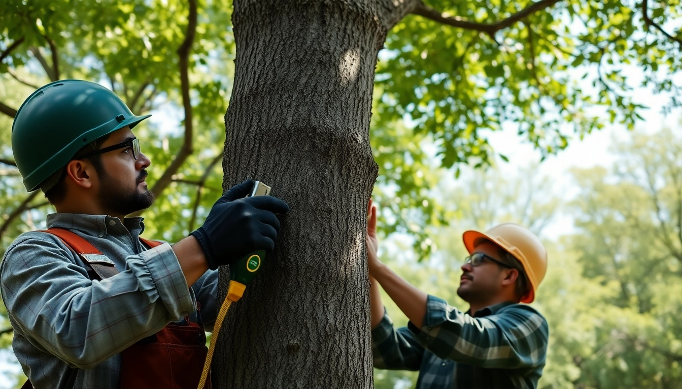 Black Mountain Tree Consultancy arborist examining vibrant trees in a green park, showcasing expertise.