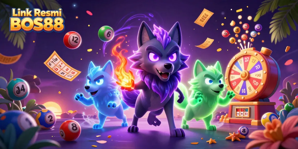 Permainan slot menarik di Link Resmi BOS88 dengan karakter seru dan elemen kasino berwarna-warni