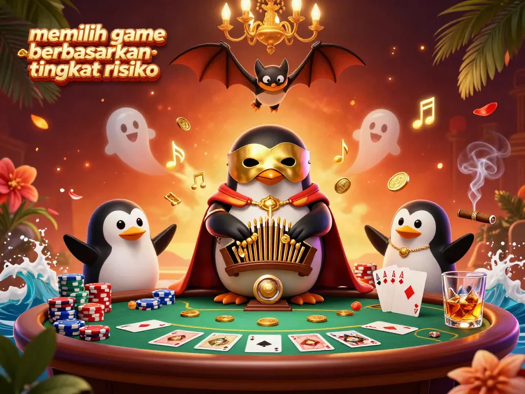 Menampilkan permainan kasino sambil memilih game berdasarkan tingkat risiko secara menarik dan mendetail.