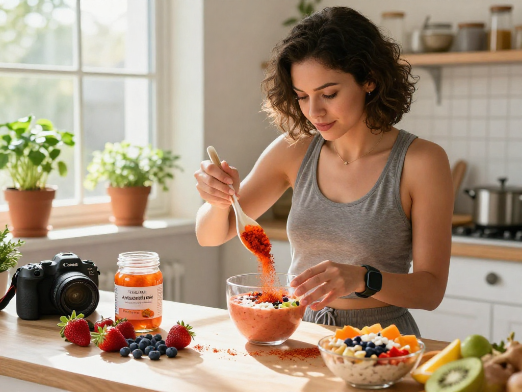 Nutrient-rich smoothie preparation with natural astaxanthin for health enthusiasts