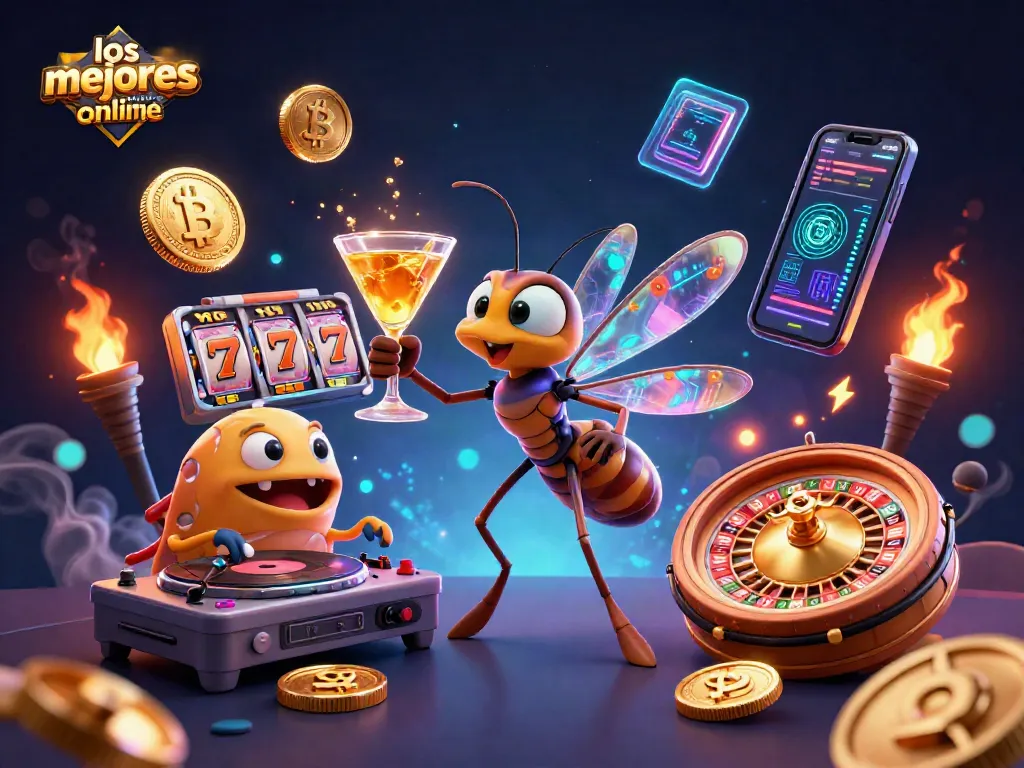 Disfruta de los mejores casinos online con esta ilustración detallada de personajes en un ambiente vibrante.